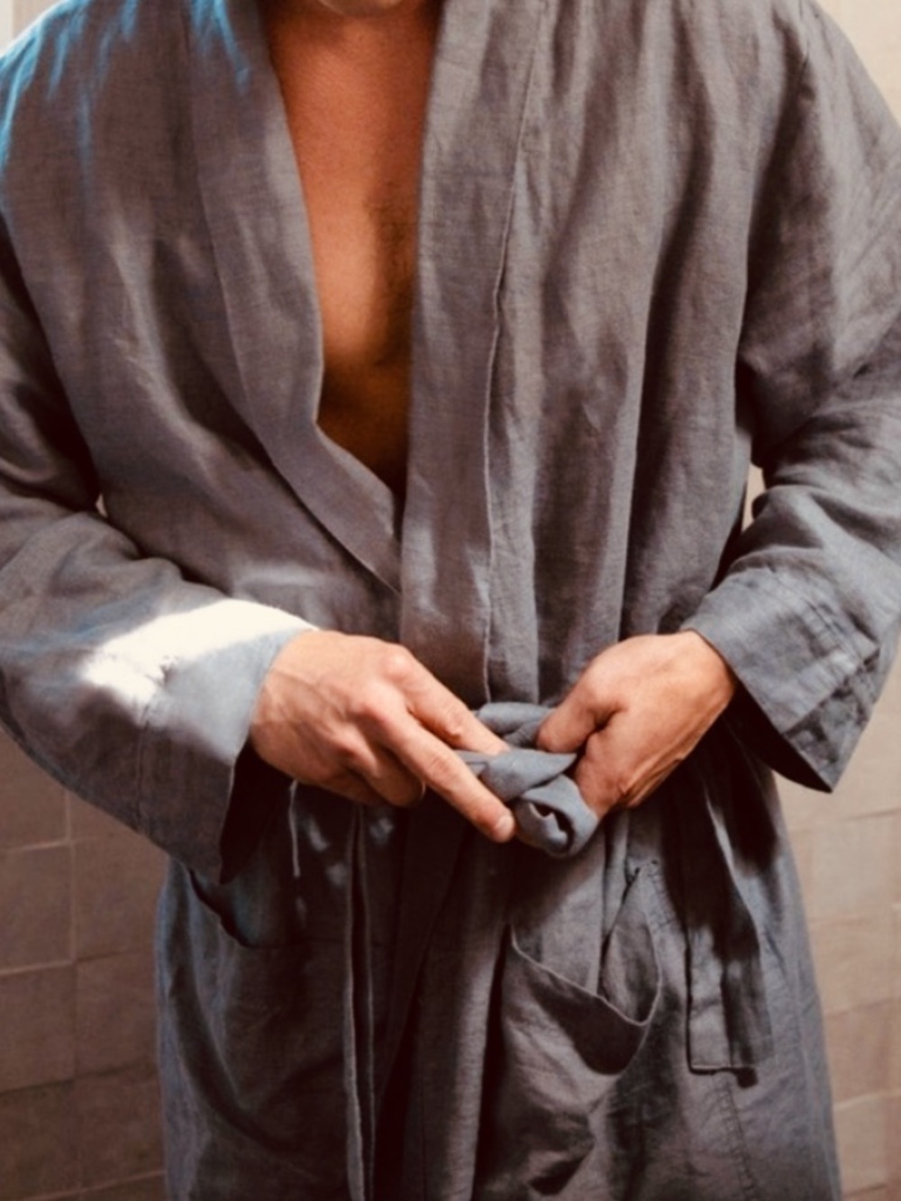 Rough Linen Robe 100% Linen Flax Gray Unisex Large - Picture 10 of 10